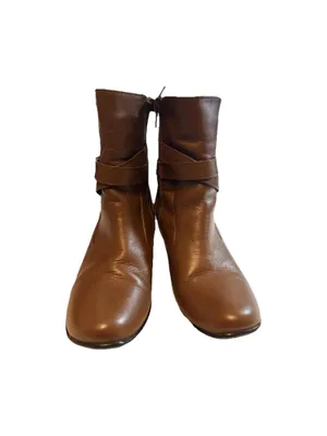 Andrea Ankle Bootie Brown Leather Buckle Zip Wedge Round Toe Solid 5.5/35 Women thumbnail 2