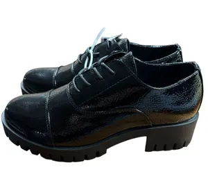 Black Oxford shoes block heel 2” lug like sole‎ size 8 NEW cushion insole thumbnail 1