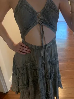 Advance Apparels Olive Green Lace-Up Cutout Midi Dress thumbnail 6