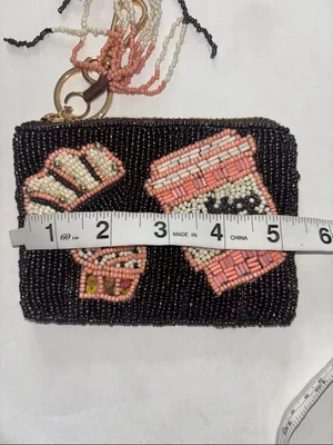 Source Unknown BROWN AND PINK BEADED MINI BAG OR COIN PURSE 5” X 4” HAS BEADED TASSEL ZIP PULL thumbnail 7