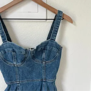 Reformation Nikki Bustier Denim Mini Dress in Blue Jean thumbnail 6