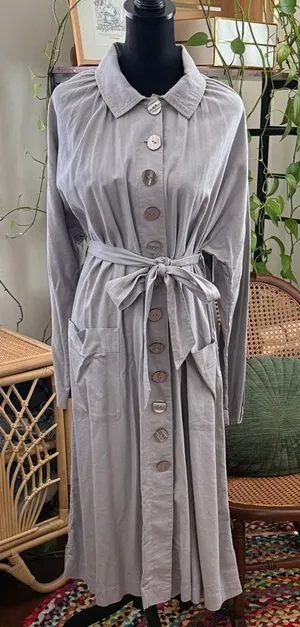Free People Meet Me In Montauk Sky Gray Linen Boho Button Up Duster Trench Coat thumbnail 1
