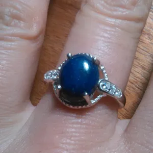Lapis Lazuli and Simulated White Diamond Sterling Silver Ring (Size 8) thumbnail 1