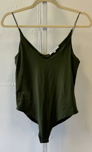 Gaze Olive Green V-Neck Spaghetti Strap Bodysuit Small T42668 Soft Stretch thumbnail 1