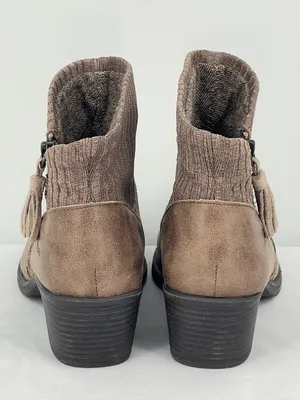 b.o.c. Born Bendell Taupe Faux Leather Knit Collar Tassel Ankle Booties 9M thumbnail 9
