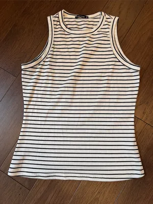 Pink Clover Striped Ribbed Tank Top - Black & White - Medium - C67-122 thumbnail 1