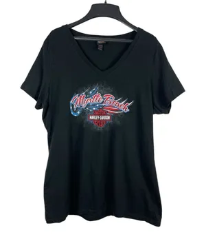 Harley Davidson Black V-neck Myrtle Beach Red White Blue Patriotic T-shirt XL thumbnail 1