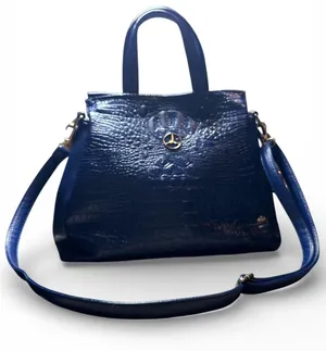 Navy Blue Faux Leather Tote Bag with Shoulder Strap thumbnail 1