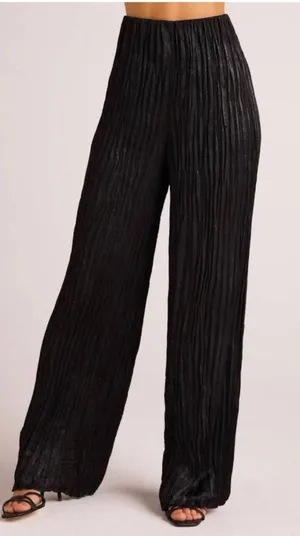 Bella Dahl Black Pleated Silky Finish Wide Leg Pants Women’s SZ M Elastic Waist thumbnail 1
