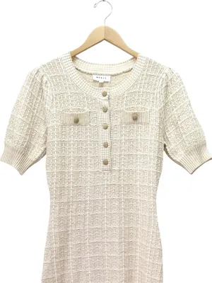 Mable x Petal + Pup Paige Mini Dress M Light Taupe Textured Knit Puff Sleeve thumbnail 5