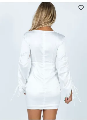 Princess Polly White Satin Long Sleeve Mini Dress thumbnail 4