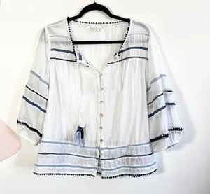J Jill‎ Peasant Top Sz Medium Boho Western Embroidered Tassel Ties thumbnail 1