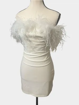 Alyce Paris 4524 White Feather Strapless Bodycon Mini Dress Size 00 Bridal Party thumbnail 6