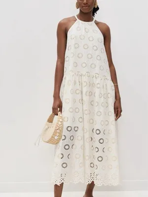 Madewell $198 Embroidered Drop-Waist Maxi Dress Floral Eyelet Ivory Size XXS thumbnail 9