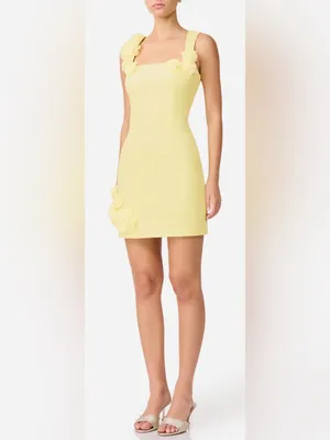 NEW ELLIATT Trompe 3D Rosette Floral Sleeveless Minidress sz S butter yellow thumbnail 2
