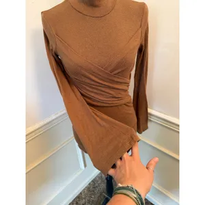 Sabina Musayev Viscose-Nylon Knit Cross Front Wrap Blouse Top Neutral Minimalist thumbnail 3