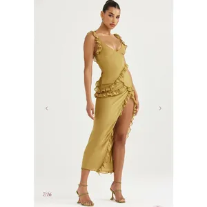 House of CB Pixie Olive Ruffle Maxi Dress Size XS thumbnail 5