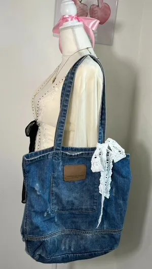 American Eagle Denim Jean‎ Shoulder Tote Bag thumbnail 1