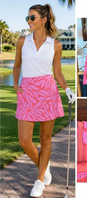 Vineyard Vines Passion Fruit Bloom Golf Performance Skort Pink Sz 10 💛🍄 thumbnail 1