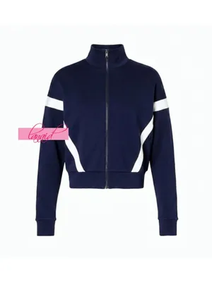 Spanx AirEssentials Striped Track Jacket Timeless Navy Zip-Up Sporty Athletic M thumbnail 6