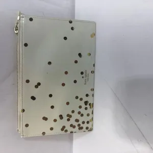 Kate Spade Pencil Pouch Polka Dot Cosmetic‎ Case Travel Designer Cream Gold thumbnail 2