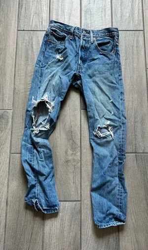 Levi's Blue Slim Straight Ripped Jeans thumbnail 1