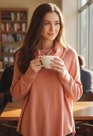 JOIE‎ Wesley Cowl Neck Slouchy Sweater Heather Pale Clay Pullover Knit Medium thumbnail 1