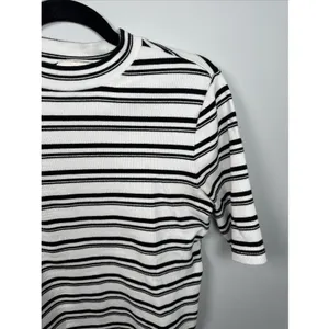 Maeve‎ Anthropologie Medium Womens Top Stretch Black White Short Sleeve Striped thumbnail 12