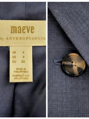Maeve Anthropologie Double Breasted Oversized Blazer Size 0 Blue Gray thumbnail 4