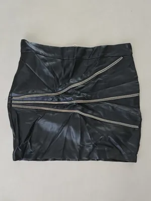 Zara Black Faux Leather Mini Skirt with Asymmetric Zippers Size XS thumbnail 2