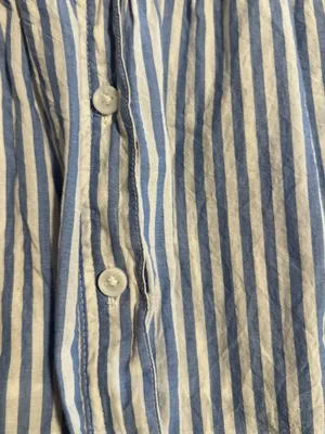 Womens large beachlunchlounge blue/white striped long sleeve tiered shirt dress. thumbnail 4