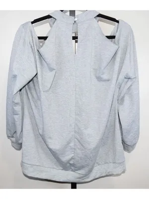 Edgy Gray Cold Shoulder Cutout Sweatshirt XXL Long Sleeve Top Distressed thumbnail 3