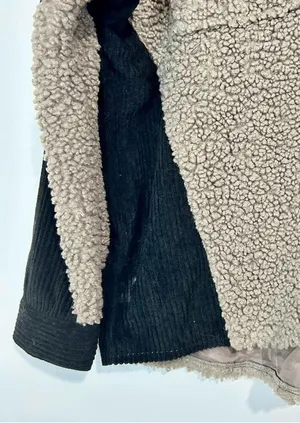 PROMESA Women's Contrast Button Down Sherpa Jacket Grey Black Size Medium FLAW thumbnail 3