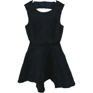 Reiss Natalie Skater Dress Fit & Flare Floral Textured Jacquard Cutout Navy 4 thumbnail 3