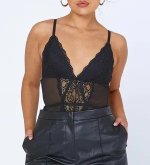 Princess Polly jaiden black lace mesh bodysuit thumbnail 1
