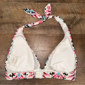 Kate Spade Swim Ikat Pattern Pink and Black Halter Bikini Top thumbnail 5