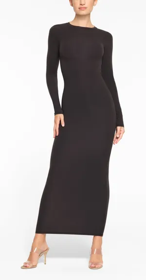 SKIMS Fits Everybody Crew Neck Long Sleeve Maxi Dress Black S NWT ( sold out) thumbnail 1