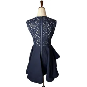 L'ATISTE Lace Mini Dress Women Medium Navy Blue Tiered Ruffle Hem Party Cocktail thumbnail 3