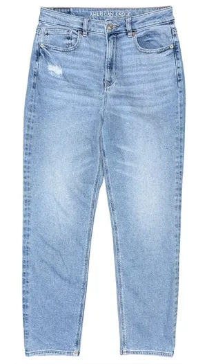 American Eagle Mom Jeans High Rise Stretch Denim Tapered Womens Sz 8 Distressed thumbnail 1