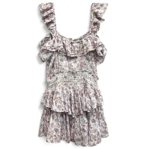 Love Shack Fancy Shanely Mini Dress Positano Blue Floral Smocked‎ Cotton S thumbnail 4