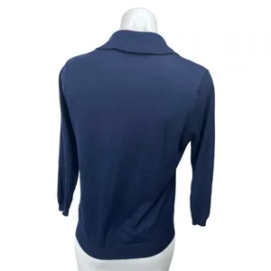 Zara Women's Blue Wool 3/4 Sleeve Button Front Collar Polo Sweater Shirt Top M thumbnail 2