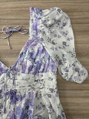 New For Love & Lemons Rosalyn Mini Dress White Lilac Floral Women Size Large thumbnail 11