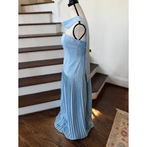 PrettyLittleThing Light Blue Drop Waist Neck Scarf Pleated Maxi Strapless Dress thumbnail 3