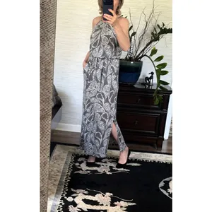 Next Petite Gray Ivory Paisley Maxi Dress Size 8 Tie Waist Pockets thumbnail 10