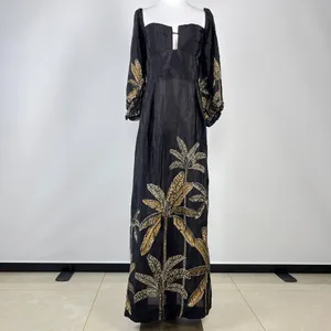 NWOT Farm Rio Maxi Dress Size S Black Print Puff Sleeves Plant Short Sleeve thumbnail 5