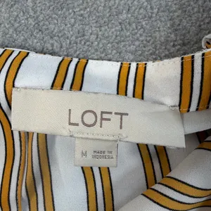LOFT Women's Medium White Yellow Stripe Long Sleeve Keyhole Back Blouse Top thumbnail 7
