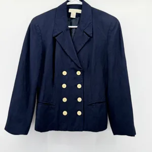 Ann‎ Taylor Navy Blue Linen Blend Double Breasted Blazer Jacket Womens 8 Vintage thumbnail 1