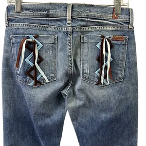 7 for all Mankind Justine Bootcut with Laced Ribbon Accent Pockets Blue Jeans 27 thumbnail 5