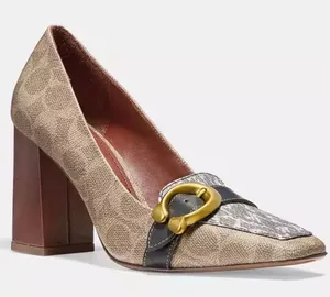 Coach Jade Block‎ Heel Pumps Women 8.5 Leather Snakeskin Career Luxury Preppy thumbnail 1