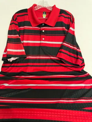 PGA Tour Pro Series Red, Black & White Striped Men's Polo thumbnail 1